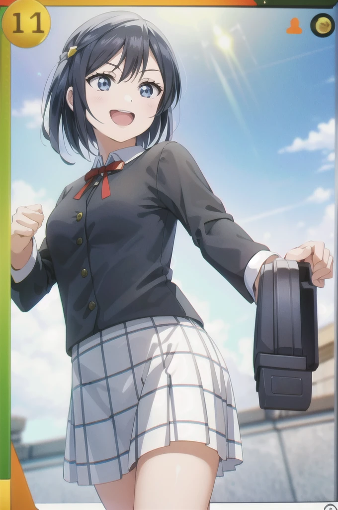 (Highest quality, masterpiece:1.2), One Girl, alone, anime, anime screencap,  Ray Tracing, Global Illumination, ultra hi resolution picture, Bright colors,  Cinematic Light,  Lens flare,  Light on the face, Glowing Eyes,  Written boundary depth, Happy, Detailed Background, cute,  straight, smile, 
 Yuki Setuna，short hair，Combat Status，Fighting