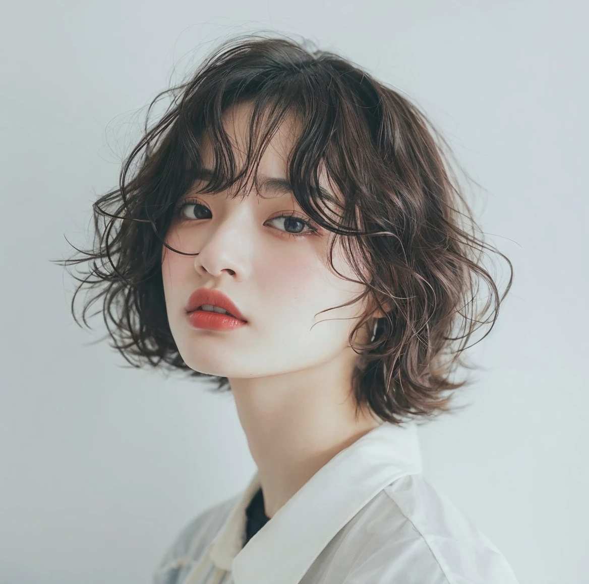 18 year old Japanese girl, very cute fashion model. Her hair color is dyed to match the fashion, and her hairstyle is Short. The photo style is cinematic, with soft natural lighting to enhance the natural look. --ar 2:3 --style raw --v 6.0