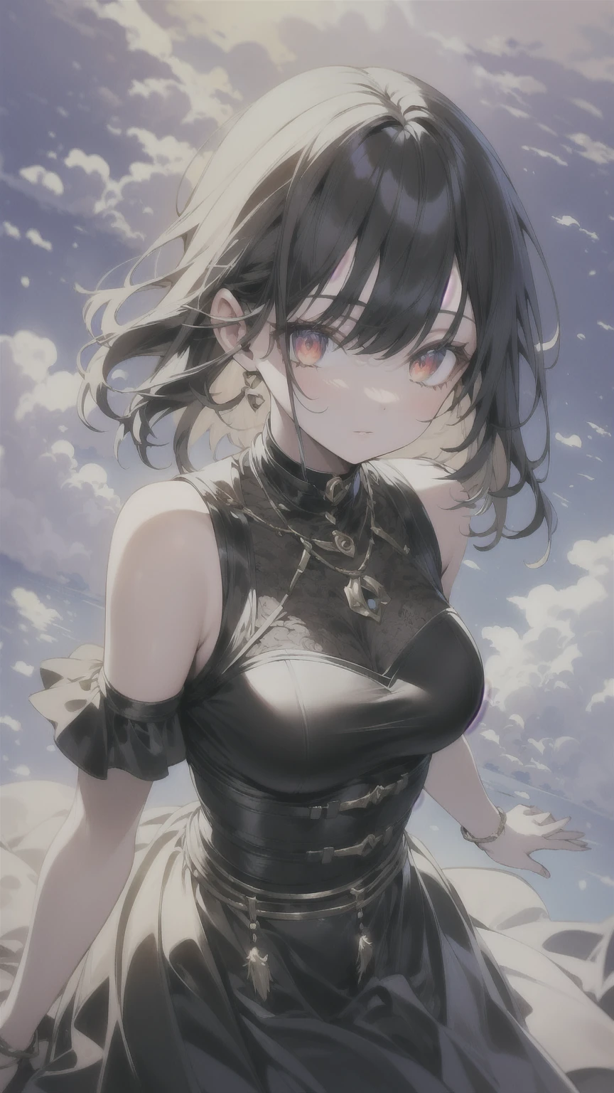 (Masterpiece, Highest quality: 1.2), (High resolution: 1.1), (Highest quality), Dynamic Angle, girl in national costume, null, cloud, Highland Road, Top view, dramatic lighting, Beautiful shadows, beautiful, 