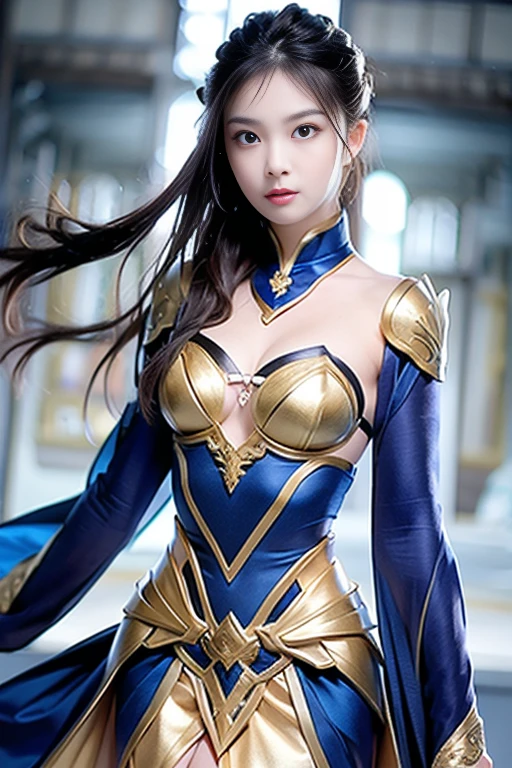 (RAW shooting:1.5, Photoreal:1.5, 8k, highest quality, masterpiece, ultra high resolution), medieval europe, world of magic and swords, perfect dynamic composition:1.2, Mysterious:1.3, Highly detailed skin and facial textures:1.3, cute and sexy slim female warrior, beautiful and aesthetic:1.2, cute and sexy beauty, perfect style, wear elaborate rings, hold up a great sword, Standing in honor:1.2, fire, water, Wind, thunder, ice, Fair skin, very beautiful face, (Medium chest, Chest gap), (embarrassing smile, The expression on your face when you feel intense caress, Facial expression when feeling pleasure), (sexy gold metallic armor:1.1, off shoulder, Navel exposure), (beautiful blue eyes, Eyes that feel beautiful eros:0.8), (Too erotic:0.9, Bewitching:0.9), full body shot, Ancient castle in the background


