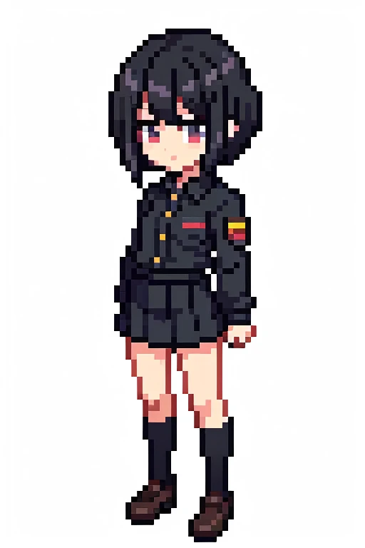 pixel art、2d、girl、Anime Style、uniform、Black Hair、Short Hair、cqd3nrle878c73bvh160、whole body、