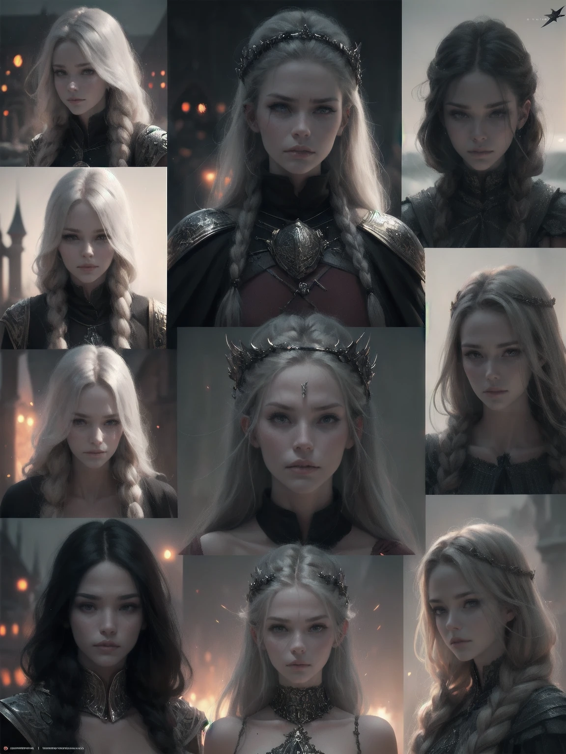 {-erro_de_anatomia:1.0} woman 30 years old, north,viking clothes, (nordic dress), dark castle, a woman (lagherta), very long brown hair (blonde highlights), (gray eyes) . Indifferent look , merciless. among the gods, dinamic poses, egoist smile, upper body, angry face