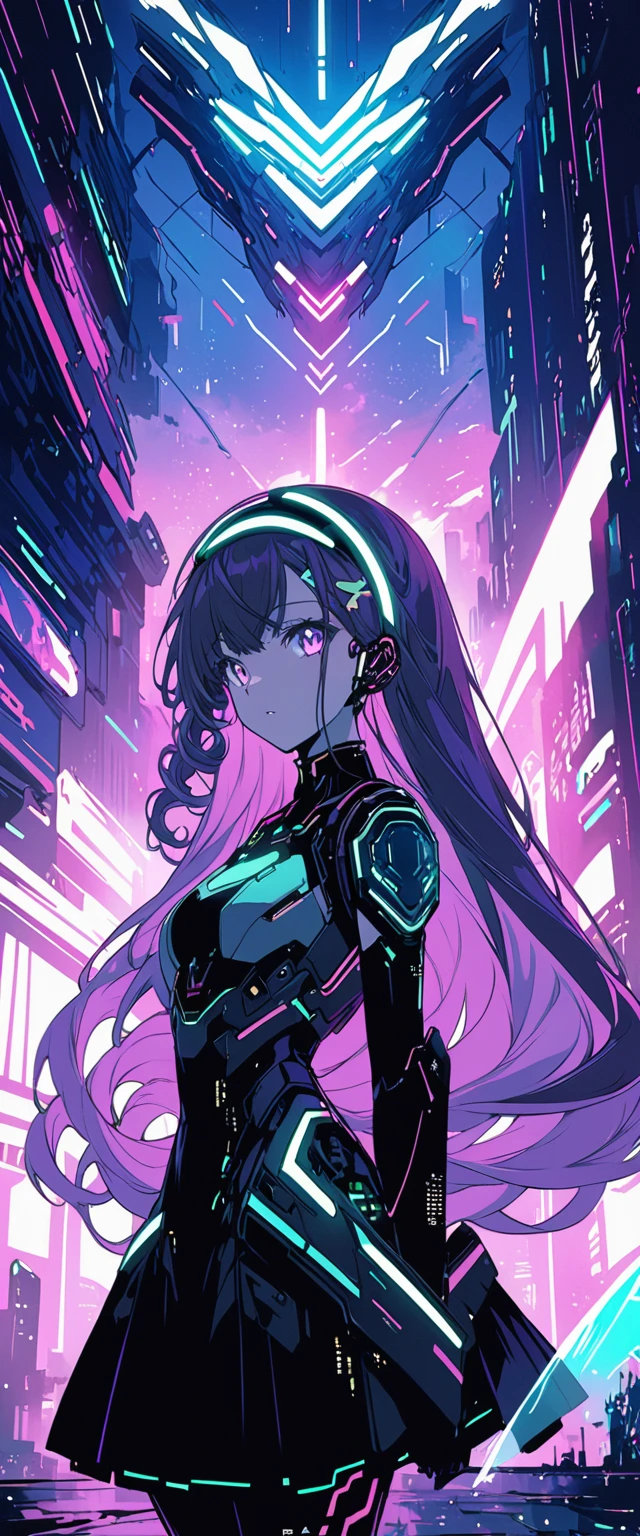 Anime girl wearing a dress and headband standing in front of a building, curly long hair, digital cyberpunk anime art, Digital Cyberpunk - Anime Art, anime cyberpunk art, cyberpunk anime girl, cyberpunk anime girl mech, anime style 4k, Best Anime 4K Kona-chan Wallpaper, cyber high school girl, cyberpunk anime art, portrait anime space cadet girl, future anime girl, Dreamy cyberpunk girl