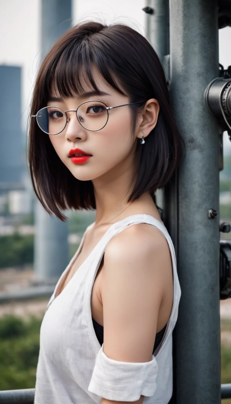 Cute Japanese female, (16 years old), (Very cute face: 1.3), Red lips, white moist skin, mole, melancholy expression, (Glasses: 1.2),
BREAK,
Female fitness model body, Hard toned feminine body, (Muscles: 1.2), (Beautiful belly button),
BREAK,
Female superior ancient strigoi vampire, Horror,
BREAK,
(Oversized jeans: 1.3), (Tank top), (white sneakers:1.3), very big earrings, short length,
BREAK,
short hair, (short bob hair), (bangs:1.2), (black hair:1.3), (wavy hair),
BREAK,
(very big machine gun:1.4), (holding machine gun:1.3), (fighting:1.2), (getting into fighting position), (firing machine gun:1.2)
BREAK,
(Japanese tattoo:1.4),
BREAK,
masterpiece, perfect lighting, ultra high resolution, 8K, (highly detailed:1.4), (from the front), looking at camera,
BREAK,
(large red and white radio tower:1.2), (large radio tower background:1.2), (neon lights:1.2),