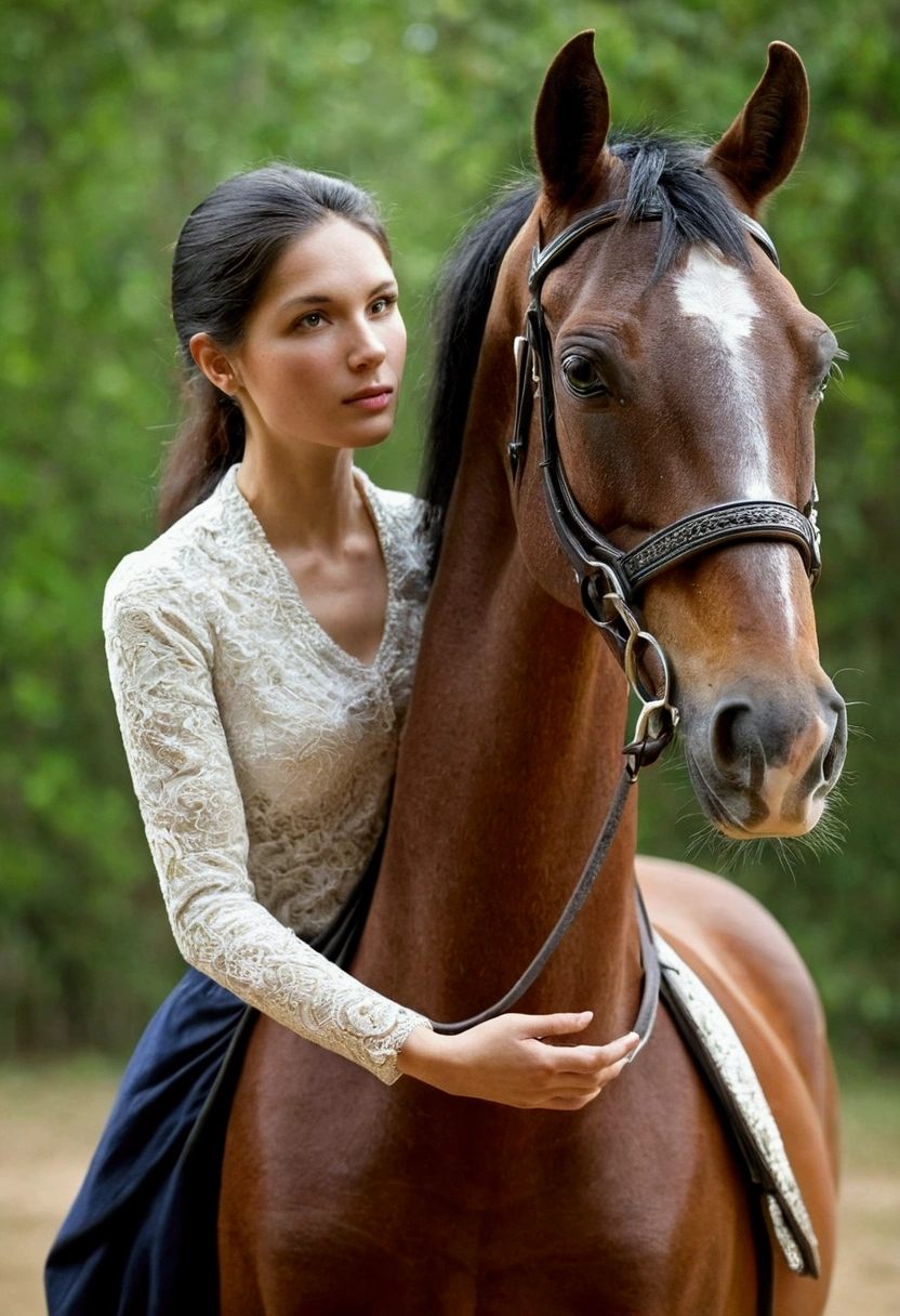 woman holding a horse

