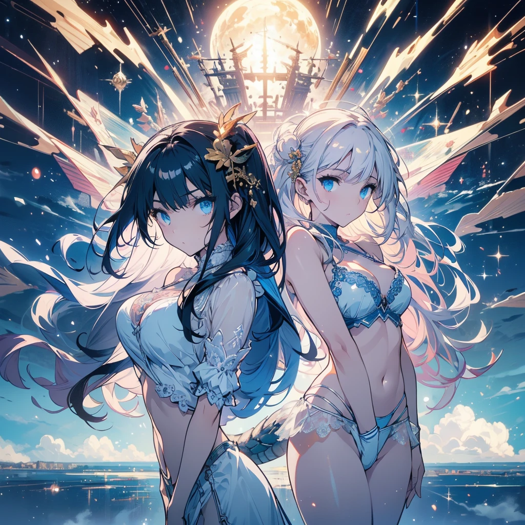 ((masterpiece, best quality)), Delicate face,Dragon Girl,gold,whole body,Standing picture,Long legs,Large Breasts,Gradient long wavy hair,Perfect body proportions,Beautiful blue eyes,Extremely beautiful,transparent, Pure white background,cloud,fresh breeze,Erotic_lingerie,Sexy_Bikini,Lace,Garter stockings