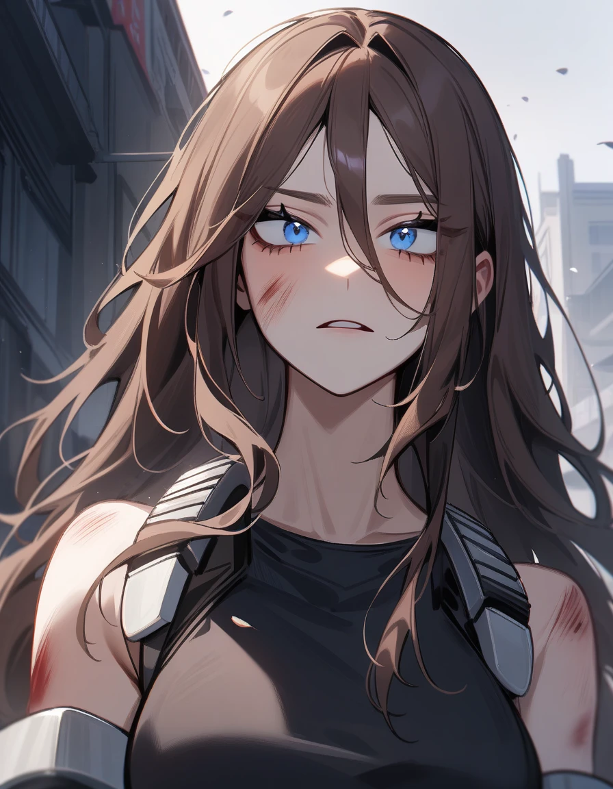 Concep ART, Character, One girl, female focus (brown hair, blue eyes, long hair), boku no hero academia, Injury, masterpiece, highest quality, so beautiful, Absurd