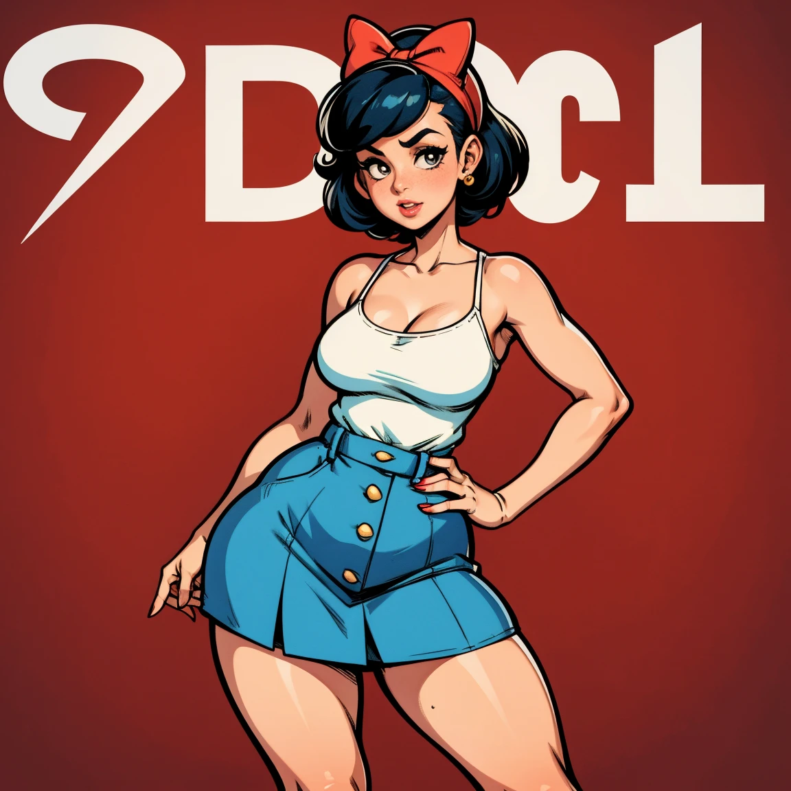 Wearing a short skirt、cartoon girl wearing a bow hat, girl pin up, pin up, pin up pose, pin up girl, pin up poster girl, pin up art, pin up girl, retro pin up model, pin up girl, pin up model, pin up, pin up, pin up, pin up body, Official Art, Official Artwork, Official Character Art, comic pin up style