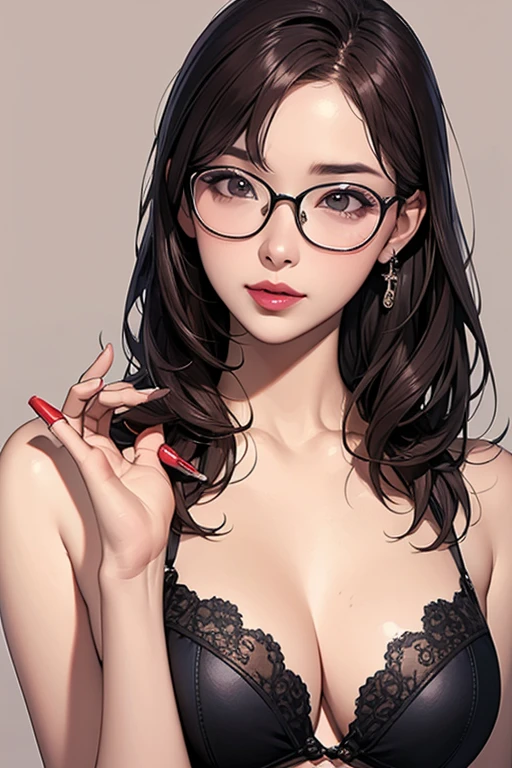 Highest quality、masterpiece、High sensitivity、High resolution、Detailed Description、Slender women、Glasses、Put lipstick on your lips、