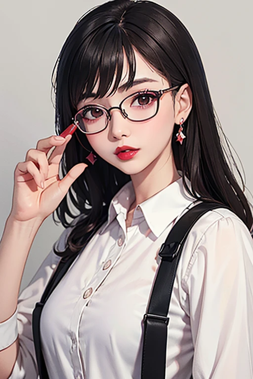 Highest quality、masterpiece、High sensitivity、High resolution、Detailed Description、Slender women、Glasses、Put lipstick on your lips、lipstick、