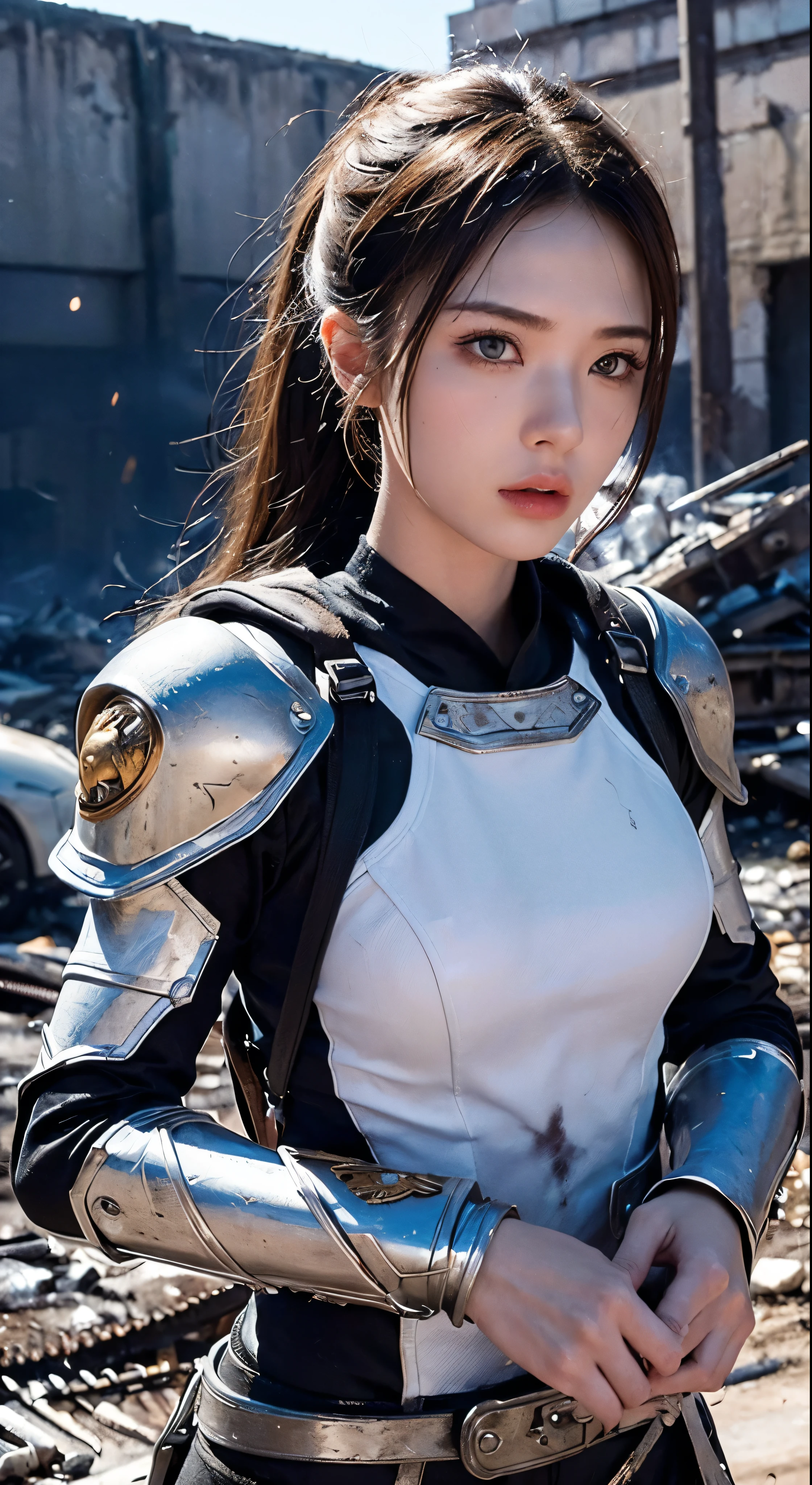 (masterpiece:1.5)、(Highest quality)、(High definition)、(Super fine)、(1Girl:1.2)、(whole body:1.2)、(Girl)、(Blonde)、(Weapons in hand)、(Battle Scenes)、(Facial details)、(cigarette)、(fire)、(cadaver)、(Chaotic Background)、(explosion)、(Facial details)、(Determined look)、(Sweat and dirt)、(White Armored Suit)、(Dynamic Pose)、(Broken Armor)、(Burnt Landscape)、(Combat Stance)、(Smoldering rubble)、(inflammation:1.3)、(roar)、(Sounds of War:1.1)