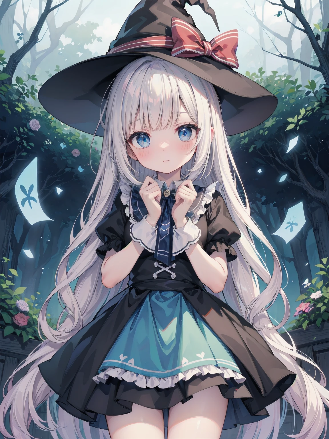 🎶, (🧙‍♀️), ✡, ✨(black hat), , Alice in Wonderland, Alone, very beautiful, cute, adorable, embarrassed, alone, blue eyes, white skin、look at viewer、looking up,kawaiitech, pastel colors, kawaii, cute colors,Alice in Wonderland, alone, very beautiful, cute, adorable, embarrassed, alone, blue eyes, white skin,skirtlift