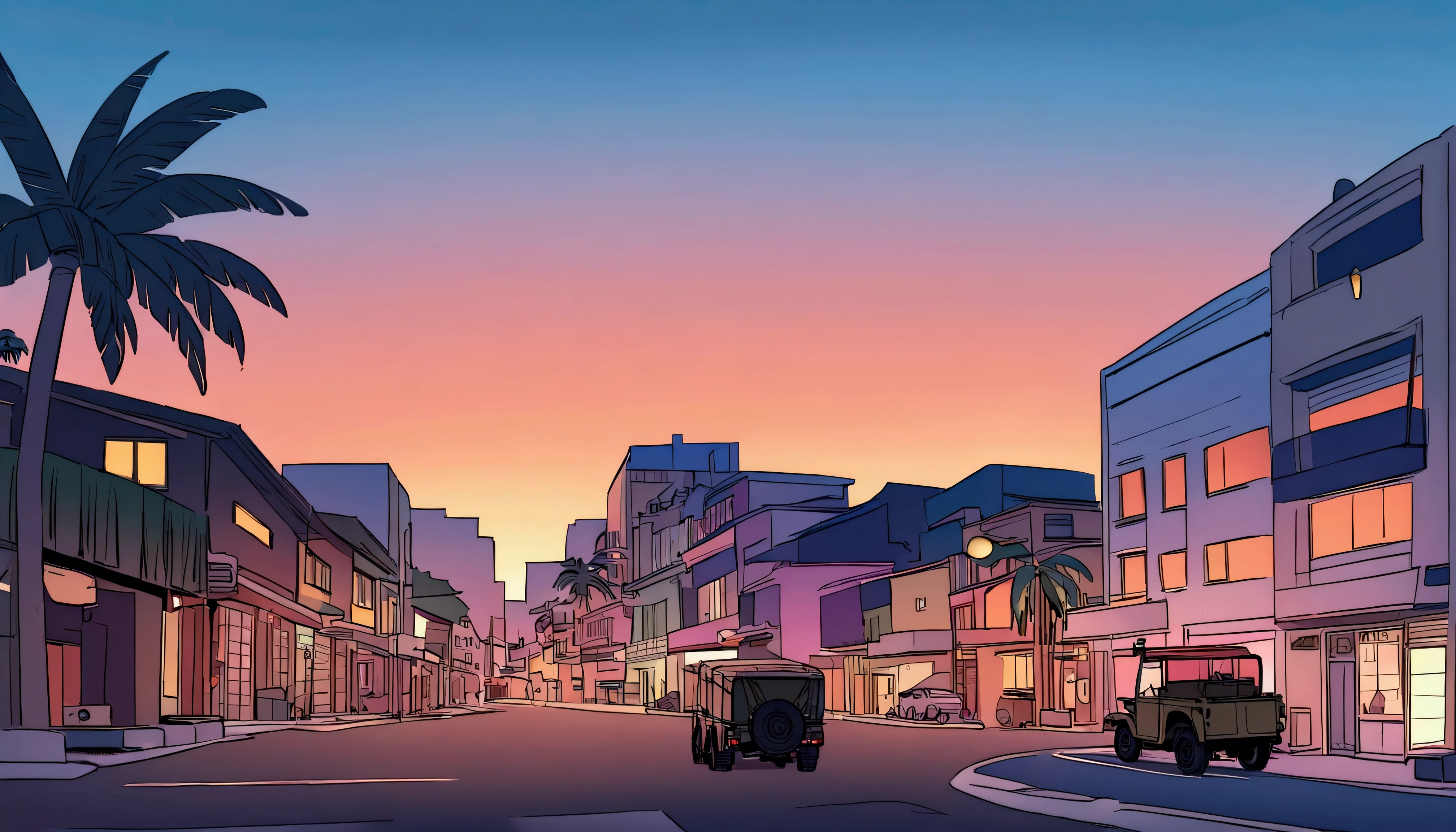 ((TShirt Design)), Ford GPW, Sunset background, Palm tree, Layers with 5 colors, Corner Street, Belek's Drums, Plethean,
