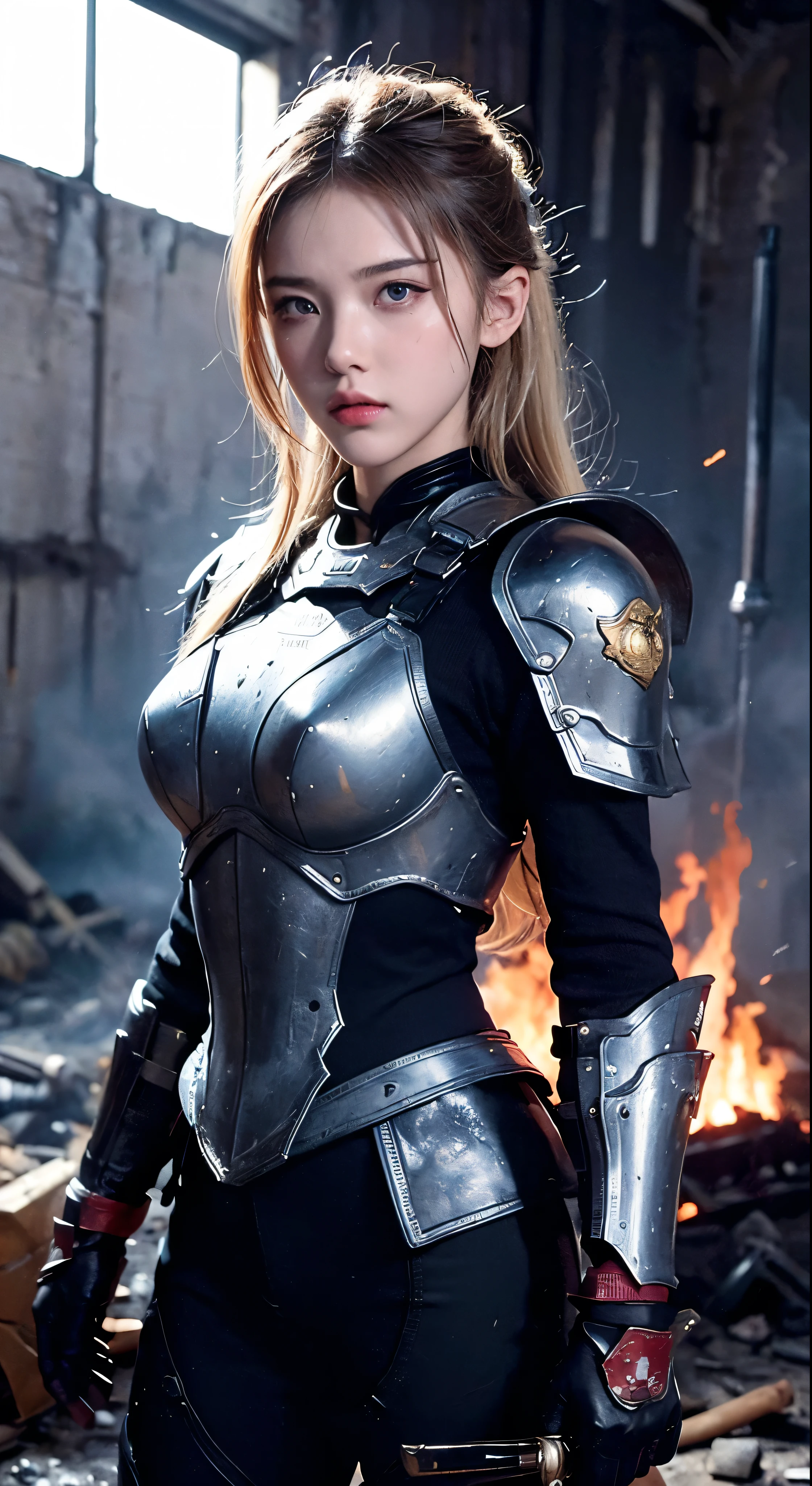 (masterpiece:1.5)、(Highest quality)、(High definition)、(Super fine)、(1Girl:1.2)、(whole body:1.2)、(Girl)、(Blonde)、(Weapons in hand)、(Battle Scenes)、(Facial details)、(cigarette)、(fire)、(cadaver)、(Chaotic Background)、(explosion)、(Facial details)、(Determined look)、(Sweat and dirt)、(White Armored Suit)、(Dynamic Pose)、(Broken Armor)、(Burnt Landscape)、(Combat Stance)、(Smoldering rubble)、(inflammation:1.3)、(roar)、(Sounds of War:1.1)