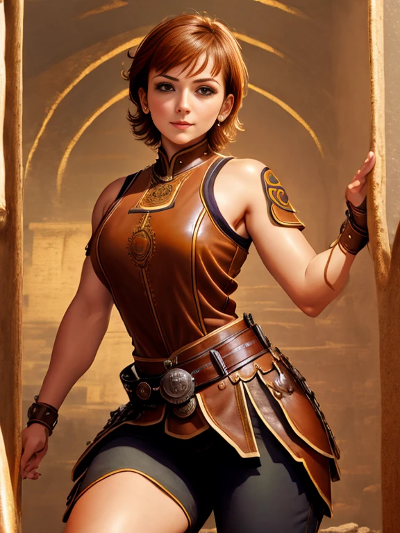 (((Hyper Real)))、(Amazonian female warrior)、
Beautiful woman　high resolution　High resolution　Realistic　Long Hair　Redhead Mature、Adult female、((Big big boobs))　Fine skin、超High resolution、Realistic、Plump figure、((青年のBeautiful woman))、Beautiful expression 、Fine green eyes、Red hair、2５Amazonian female warrior、Big cleavage、Big Ass、Bright red lips、(Simple clothes)and(Wearing simple armor)、(I have a weapon)、