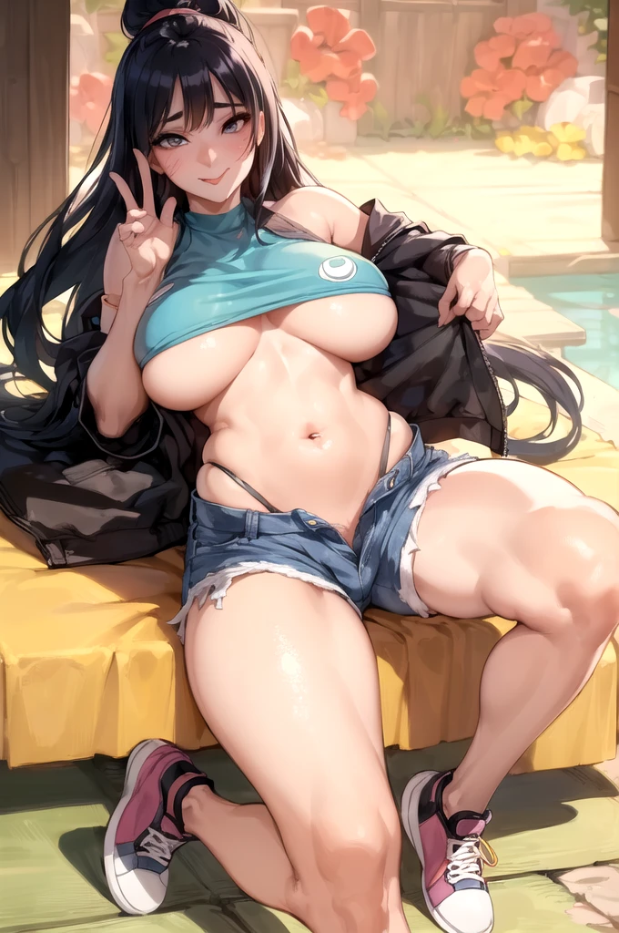 (Hinata Hyuga, very sensual, with a funk girl outfit, Brazilian, river, dancing canguelo, wiggling, big ass, thick legs, wearing denim shorts, using a mini blouse, pierced navel, NIKE SHOES, Long hair, Rear speaker, very realistic, extremely sexy, 8k, 8k extremely detailed), (an extremely delicate and beautiful masterpiece), (Best Quality: 1.0), (ultra high resolution: 1.0). tits, fur, tits, fur, tits, fur.
looking at the viewer, seductive smile, naughty face, tongue out,
Ray_tracking,intricate details,depth of field, extremely delicate and beautiful,
(beautiful,big_old:1.4), (beautiful_face:1.5). Se le ve la fur de las tits por debajo. tits, fur de las tits por debajo del escote. small top, tits bigs. view from below. Piel tits, fur, tits, fur, fur, tits, fur, tits.