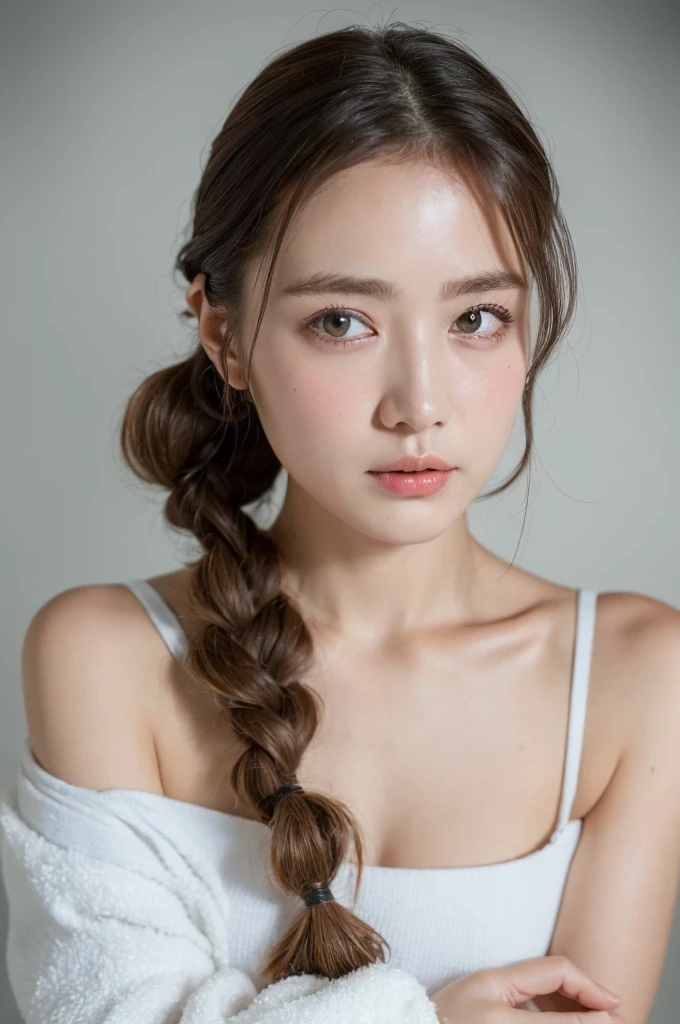 ((Highest quality, 8k, masterpiece :1.3)), One girl, Beautiful woman with slim abdominal muscles :1.3, (Random Hairstyles, Huge  :1.2), Wrapped in a bath towel :1.2,  Highly detailed face, Fine grain, double eyelid、Japanese women