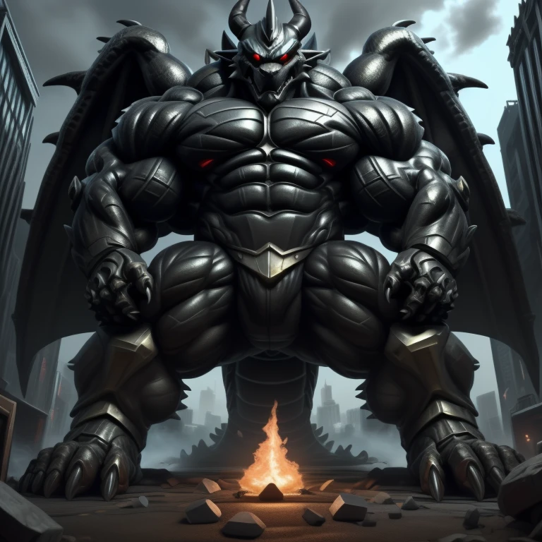 (masterpiece. official art. 8k. best quality. detailed full body. full body.)
(situation 1 : dominating demon lord dragon batzz. focus Colossus mechanical Muscular demon lord dragon batzz is trampling the CITY. macro. stomp. Low-angle perspective. emphasizing the immense size. The perspective is from below, emphasizing the sheer majesty and power of the Colossus. Colossus art. He is much bigger than a skyscraper. Giga Colossuss. micro soccer field. looking down.)

(situation 2 :smoke and flames rising from the destruction in the city)

(Additional details 1: wearing a full-face helmet. helmet is jet black. The color of NANOSUIT is jet black. high-tech bio-mecha armor. real texture material. whole body shines like metal. Wearing cyberpunk mecha. emphasizes the muscles. suit fully made of metal. intricate armor. Robotic suit. suit fully made of metal. NANOSUIT with the same design as demon lord dragon batzz.). (demon lord dragon batzz has 5 toes.)

(Additional details 2: (Detailed head. Detailed Body. Detailed abs. gigantic muscles. HYPER MUSCLES. Gigachad Muscular. big muscle. pecs. triceps. traps. unusually developed muscular body. body full of huge muscles. showing off muscles. pectorales enormes. Exaggeratedly huge muscles. huge muscles. long legs.).

(Additional details 3: nj5furry, Spread wings. It has wings. black have big wings. The claws are sharp. Sharp teeth.5 toes.).  NO NSFW.