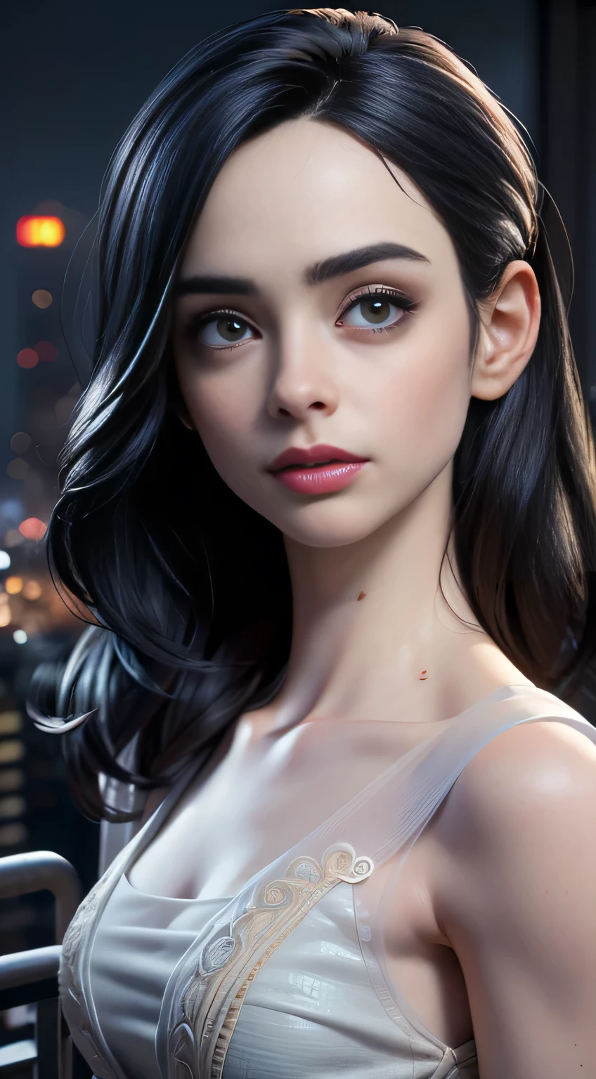 photo of Krysten Ritter, RAW, beautiful woman, ((portrait)), ((detailed face:1.2)), ((detailed facial feature, detailed skin, clear skin), (perfect proportioned body), (wearing a colorful dress) (high detailed city environment, apartment balcony), (realistic photo, best quality, detailed), (8k wallpaper), (cinematic lighting, dramatic lighting) (sharp focus, intricate)