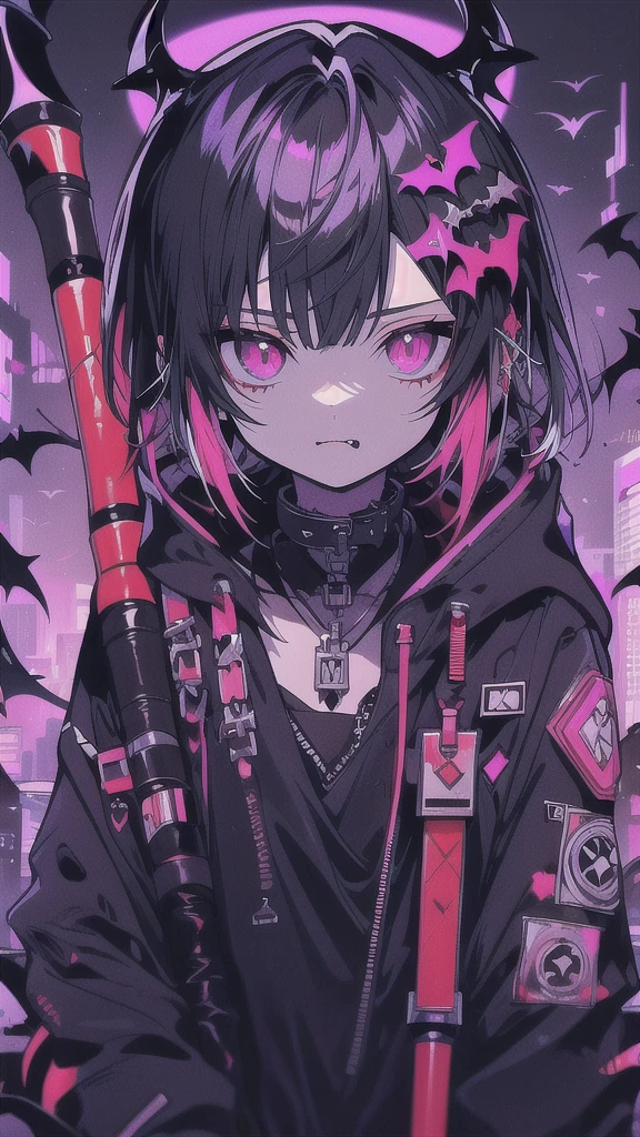 Woman in black dress holding a scythe in front of a city, Gap Moe Yandere Grimdark, from Arknights, Cyberpunk Anime Girl in hoodie, Gothic Maiden Anime Girl, Arknights, Devil Anime Girl, portrait Gap Moe Yandere Grimdark, Cyberpunk Anime Girl, akatsuki akira, Nightcore, vampire, Jan J

