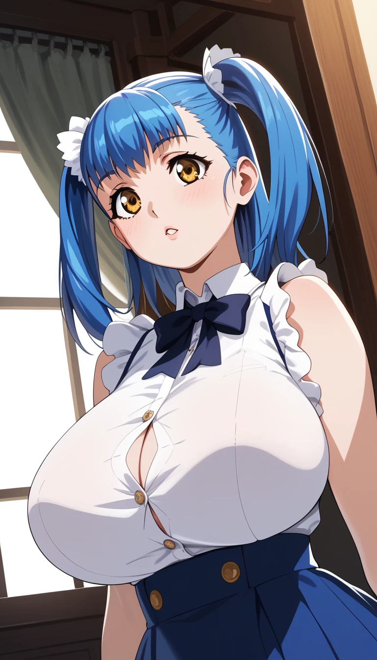 (Tuile(gravion),huge breasts,blue hair,yerrow eyes,twintail,two side up),official art