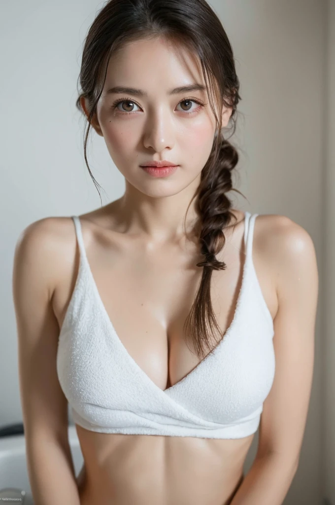 ((Highest quality, 8k, masterpiece :1.3)), One girl, Beautiful woman with slim abdominal muscles :1.3, (Random Hairstyles, Huge breasts :1.2), Wrapped in a bath towel :1.2, Highly detailed face, Fine grain, double eyelid、Japanese women