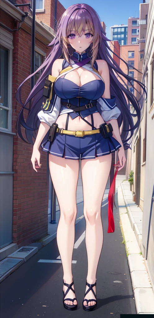 girl,Large Breasts,long hair,Topless,Bow,Blonde Hair, Purple Eyes, Cleavage,Large Breasts,whole body,foot
