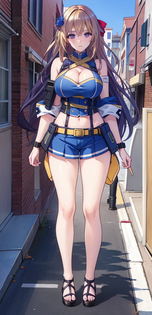 girl,Large Breasts,long hair,Topless,Bow,Blonde Hair, Purple Eyes, Cleavage,Large Breasts,whole body,foot