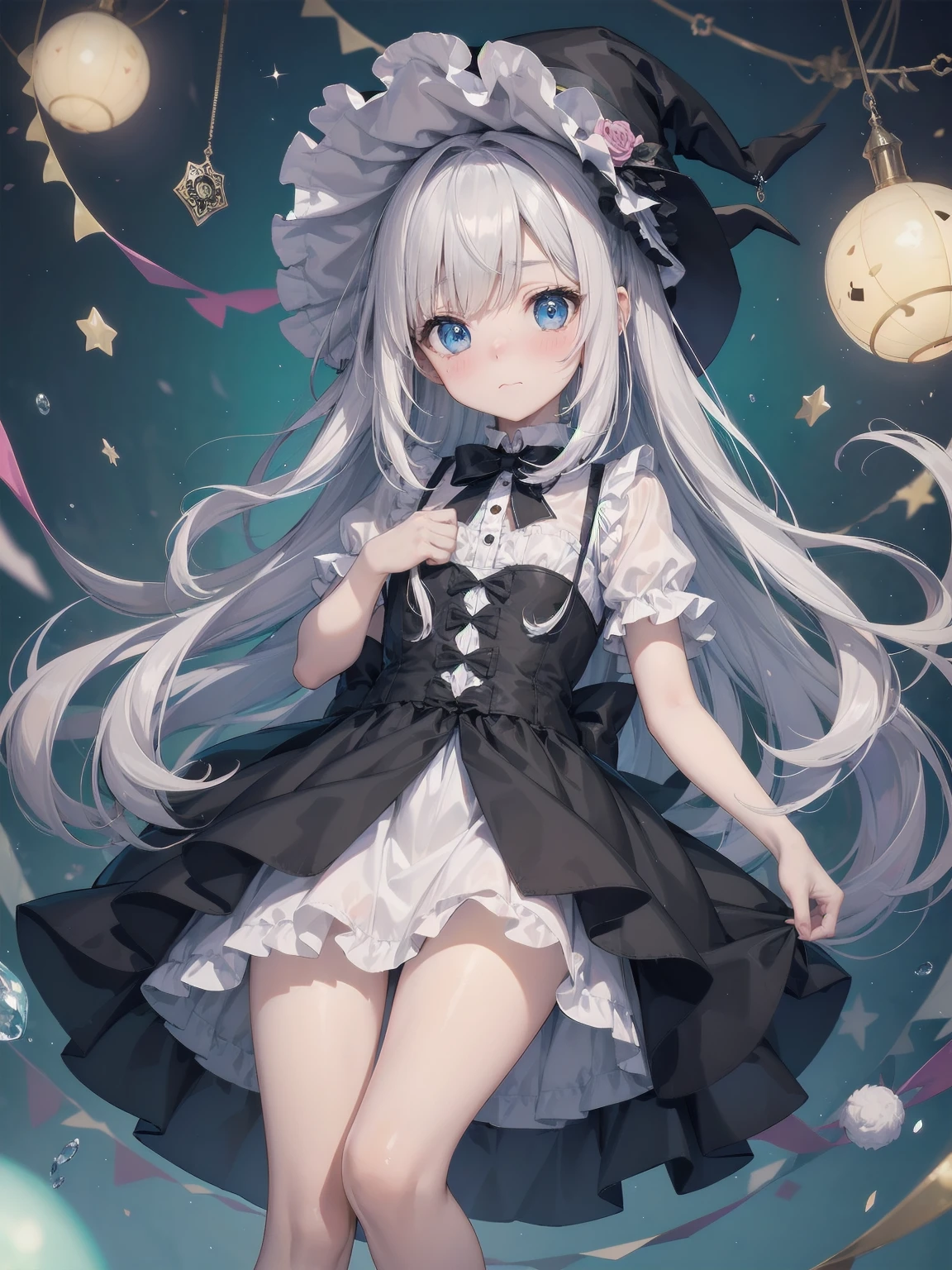 🎶, (🧙‍♀️), ✡, ✨(black hat), , Alice in Wonderland, Alone, very beautiful, cute, adorable, embarrassed, alone, blue eyes, white skin、look at viewer、looking up,kawaiitech, pastel colors, kawaii, cute colors,Alice in Wonderland, alone, very beautiful, cute, adorable, embarrassed, alone, blue eyes, white skin,skirtlift