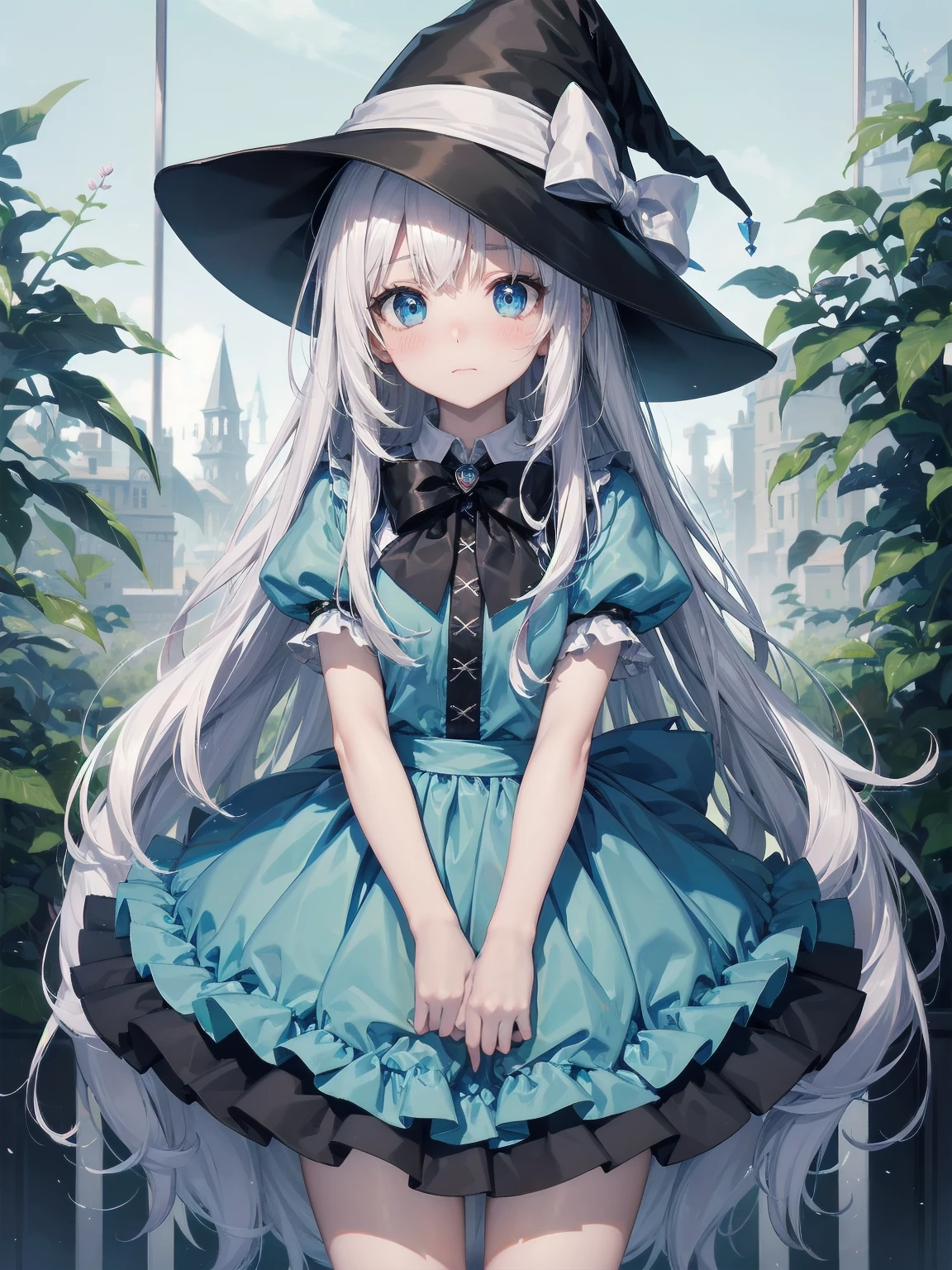 🎶, (🧙♀️), ✡, ✨(black hat), , Alice in Wonderland, Alone, very beautiful, cute, adorable, embarrassed, alone, blue eyes, white skin、look at viewer、looking up,kawaiitech, pastel colors, kawaii, cute colors,Alice in Wonderland, alone, very beautiful, cute, adorable, embarrassed, alone, blue eyes, white skin,skirtlift