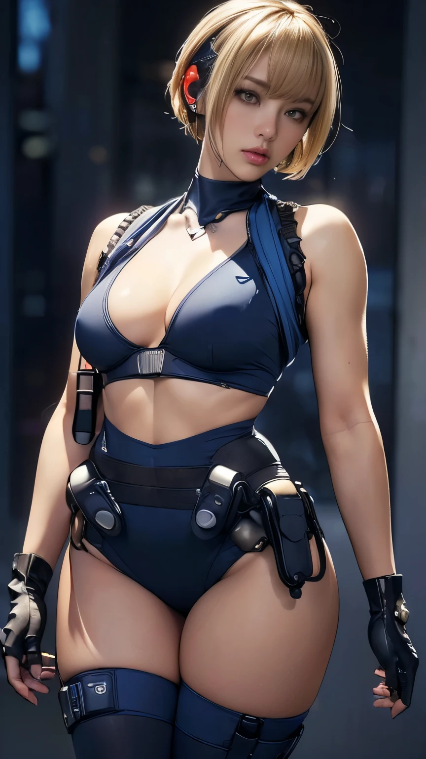 (A woman),(((A female member of the Future Force rides a motorcycle))),((Navy blue tactical tights:1.5)),((earphone:1.5)),((Tactical Holster:1.5)),(Gloves:1.5),(Serious:1.5),(Super short hair:1.5),(Blonde:1.5),(beautiful eyes:1.3),(Very detailedな顔:1.5),((Very detailedな女性の手の描画:1.5)),((muscular:1.5)),(y appearance:1.5),((Thick thighs:1.5)),(Beautiful Body:1.5),((Very sensual:1.5)),(Background is hanger:1.5),(Cyberpunk atmosphere:1.5),(((Blurred Background:1.5))),(Written border depth:1.5),rest(((masterpiece:1.5),(best quality:1.5),(Very detailed:1.5),(high resolution:1.5),(Practical:1.5),(Practical:1.5),(Delicate depiction),(Carefully drawn))),8K,wallpaper