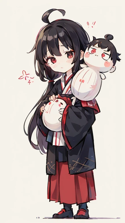 Girl Kokeshi Primary school students Young Girl Little Girl Height: 130cm Standing picture Simple design Black hair okata Hair is black Red eyes Shoulder-baring ahoge Kokeshi doll Downer Expressionless Sleepy eyes
