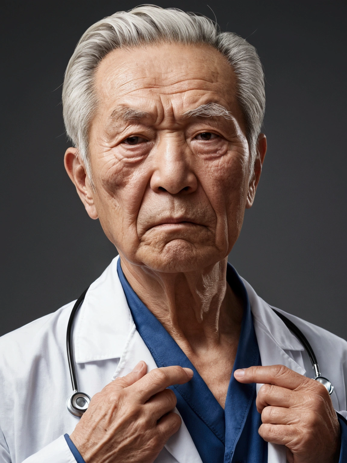 Whiteを着る、Do not expose skin、Realistic、Elderly men、Doctor、White、Realistic、One person、Muscular、Gatai good、Frown、Macho、Tilt your face at an angle