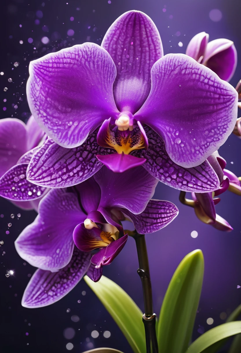 beautiful purple orchid flower, Art Deco, sparkle, modern, UHD, super detail, best quality