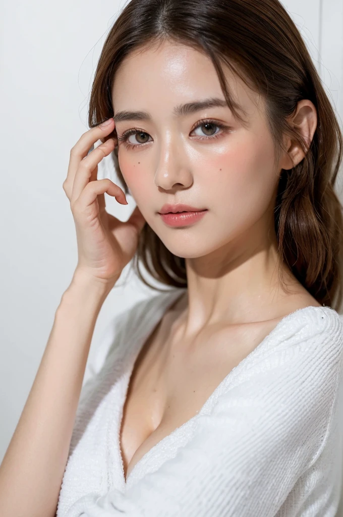 ((Highest quality, 8k, masterpiece :1.3)), One girl, Beautiful woman with slim abdominal muscles :1.3, (Random Hairstyles, Huge breasts :1.2), Bath towel wrapped around upper body :1.2, Highly detailed face, Fine grain, double eyelid、Japanese women