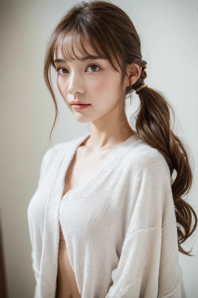 ((Highest quality, 8k, masterpiece :1.3)), One girl, Beautiful woman with slim abdominal muscles :1.3, (Random Hairstyles, Huge breasts :1.2), Bath towel wrapped around upper body :1.2, Highly detailed face, Fine grain, double eyelid、Japanese women