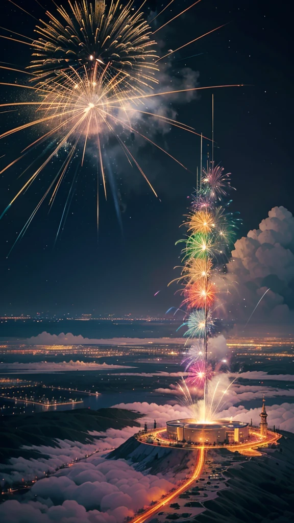 Scenery of the portable shrine、firework、firework大会、Rainbow colorsのfireworkが打ちあがっている瞬間、夜nullとともに、サイバーパンクなお神輿景色で壮大なfirework、future都市、Highest quality、masterpiece, (Diffuse reflection of light:1.2), When the fantastic rainbow turns into shadow, bathed in a mystical atmosphere. Cast magic spells. evoke a sense of wonder and awe. A fusion of natural grandeur and magic, Weaving dreams into reality. Behold, null, And the unknown, Fleeting、And an eternal moment, 16K, Ultra-high resolution.Realistic, Ultra-high resolution, to be born,future、Rainbow colorsに光り輝く、Rainbow colors、The world 30 years from now。