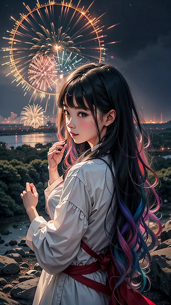 Scenery of the portable shrine、firework、firework大会、Rainbow colorsのfireworkが打ちあがっている瞬間、夜nullとともに、サイバーパンクなお神輿景色で壮大なfirework、future都市、Highest quality、masterpiece, (Diffuse reflection of light:1.2), When the fantastic rainbow turns into shadow, bathed in a mystical atmosphere. Cast magic spells. evoke a sense of wonder and awe. A fusion of natural grandeur and magic, Weaving dreams into reality. Behold, null, And the unknown, Fleeting、And an eternal moment, 16K, Ultra-high resolution.Realistic, Ultra-high resolution, to be born,future、Rainbow colorsに光り輝く、Rainbow colors、The world 30 years from now。