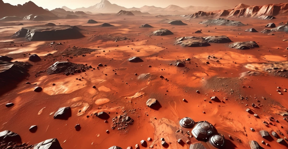 Mars background Mars surface top view Large area of rocks Mars base technology game background 3D