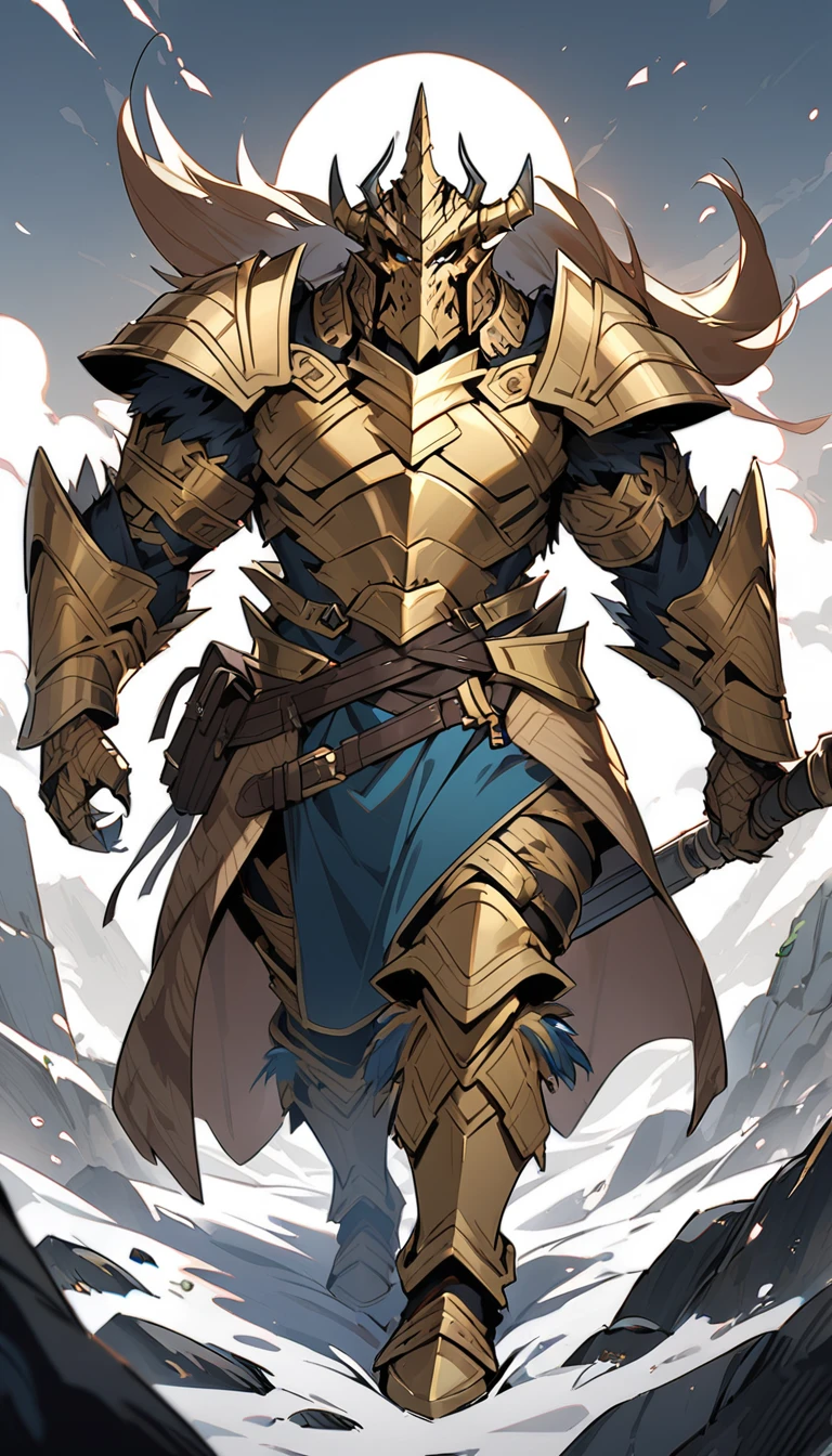 A golden dragonborn barbarian