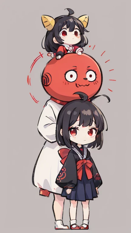 Girl Kokeshi Primary school students Young Girl Little Girl Height: 130cm Standing picture Simple design Black hair okata Hair is black Red eyes Shoulder-baring ahoge Kokeshi doll