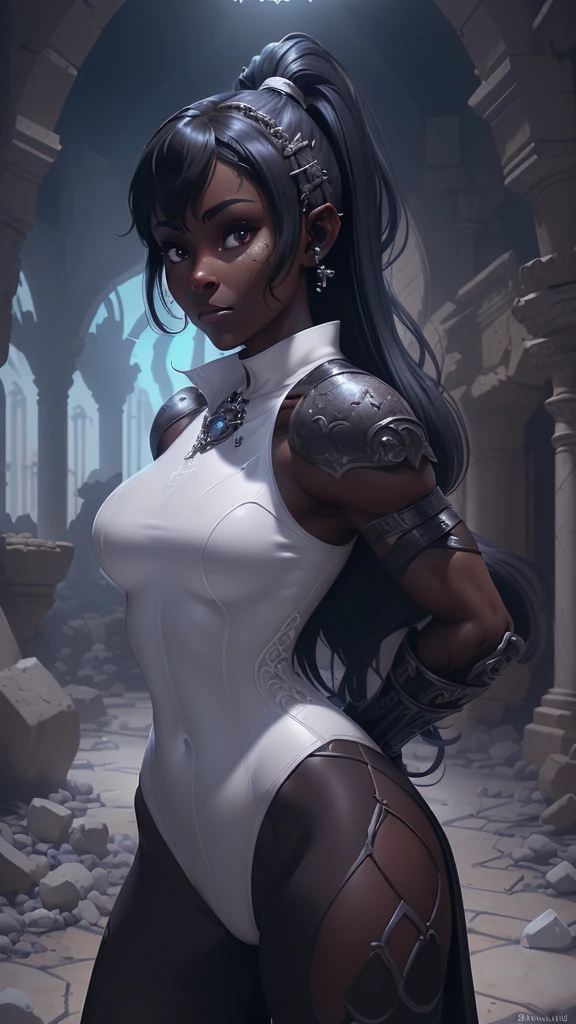 (The best quality,A high resolution,Ultra - detailed,actual),Ariana Grande,(dark ebony skin:1.4), ( beautiful in gym:1.4) ,(cabello white canoso :1.4), (BodySuit white látex transparent :1.4), (fitness vallet :1.4) , fashion, Model, epic fantasy art style hd, 4K fantasy art, epic fantasy digital art style, epic fantasy art style, Fantasy Woman, epic fantasy art portrait, Epic fantasy style, hyperrealistic fantasy art, hd fantasy art, epic fantasy character art, epic fantasy art, in style of dark fantasy art, epic fantasy digital art, (valet gym :1.4),( cowboy pose), ,(Dungeon ruins background in ruined gym :1.4 ), (perfect anatomy :1.4),( face detailed :1.4),( Ariana Grande :1.4)