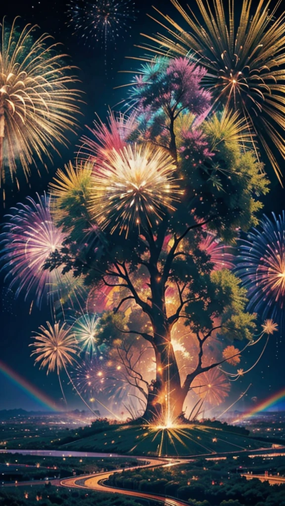 Champagne glasseysterious Landscape、firework、firework大会、Rainbow colorsのfireworkが打ちあがっている瞬間、夜nullとともに、サイバーパンクなChampagne glasses、景色で壮大なfirework、future都市、Highest quality、masterpiece, (Diffuse reflection of light:1.2), When the fantastic rainbow turns into shadow, bathed in a mystical atmosphere. Cast magic spells. evoke a sense of wonder and awe. A fusion of natural grandeur and magic, Weaving dreams into reality. Behold, null, And the unknown, Fleeting、And an eternal moment, 16K, Ultra-high resolution.Realistic, Ultra-high resolution, to be born,future、Rainbow colorsに光り輝く、Rainbow colors、The world 30 years from now。