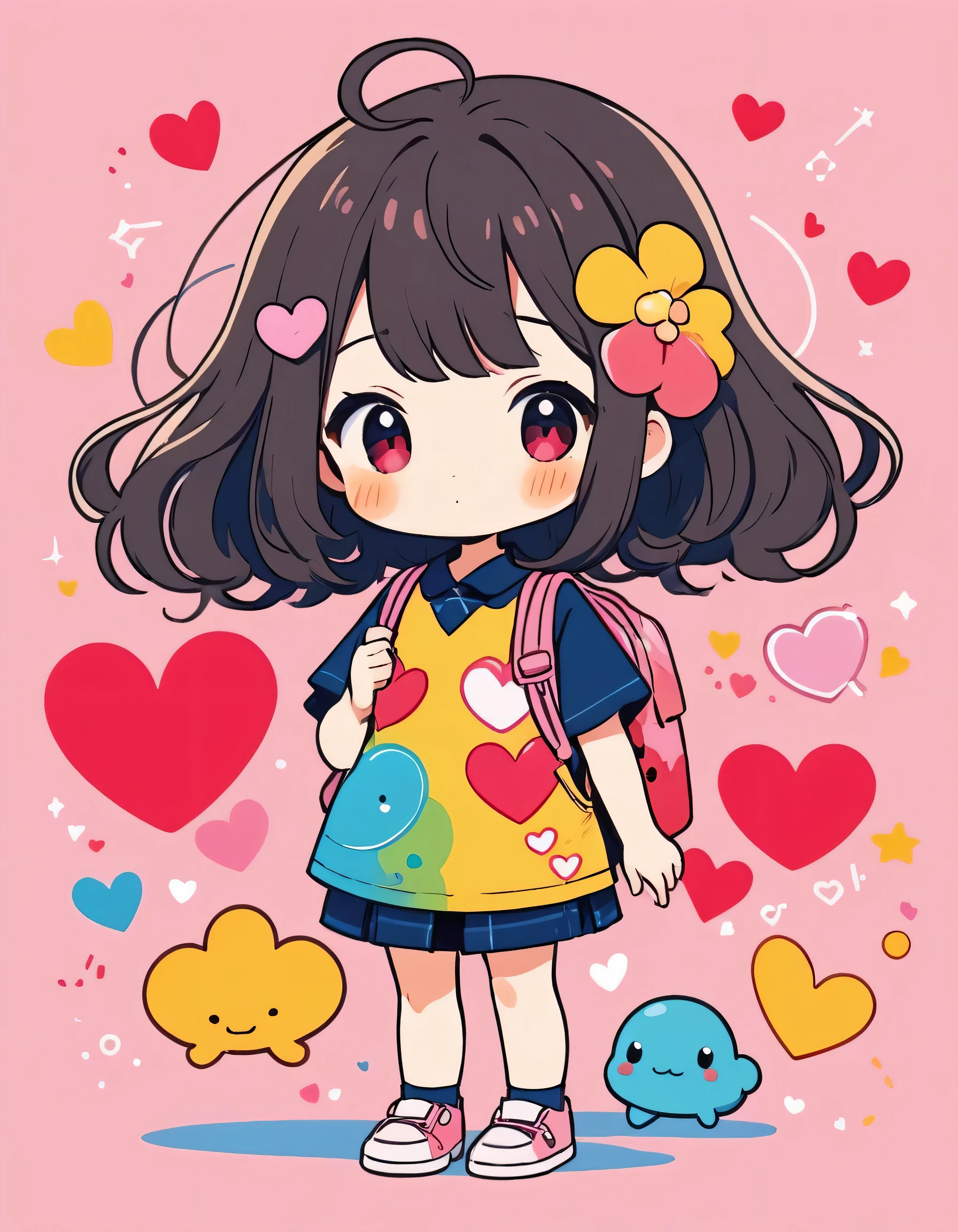 Momoko Sakura colorful style, Simple Line Initialism,Abstract art,Kawaii Design, The most beautiful girl of all time、chibi, (((Cute pillbugs))), colorful hearts, summer version