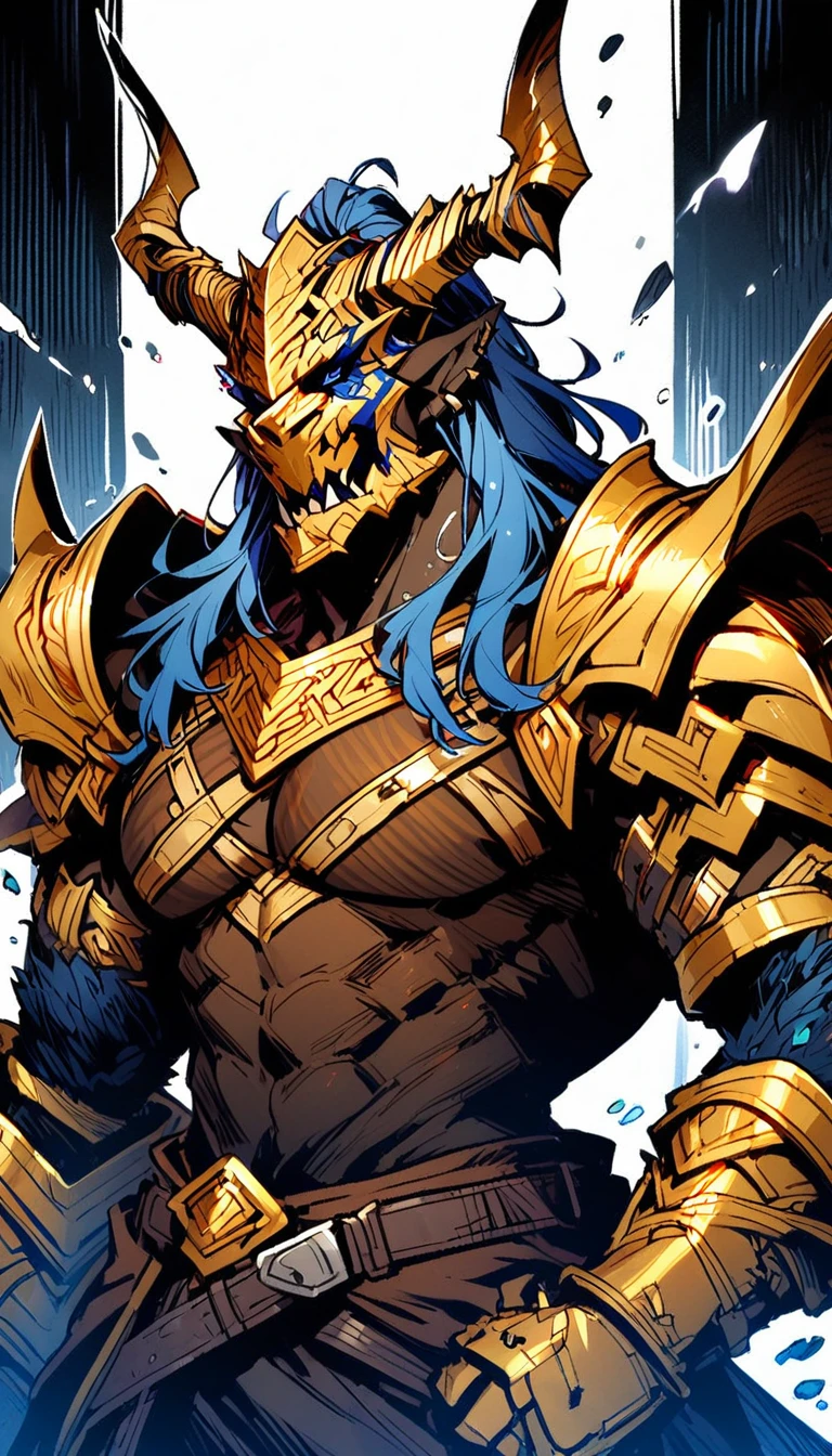 A golden dragonborn barbarian