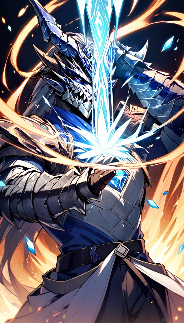 A diamond dragonborn with powerful magic