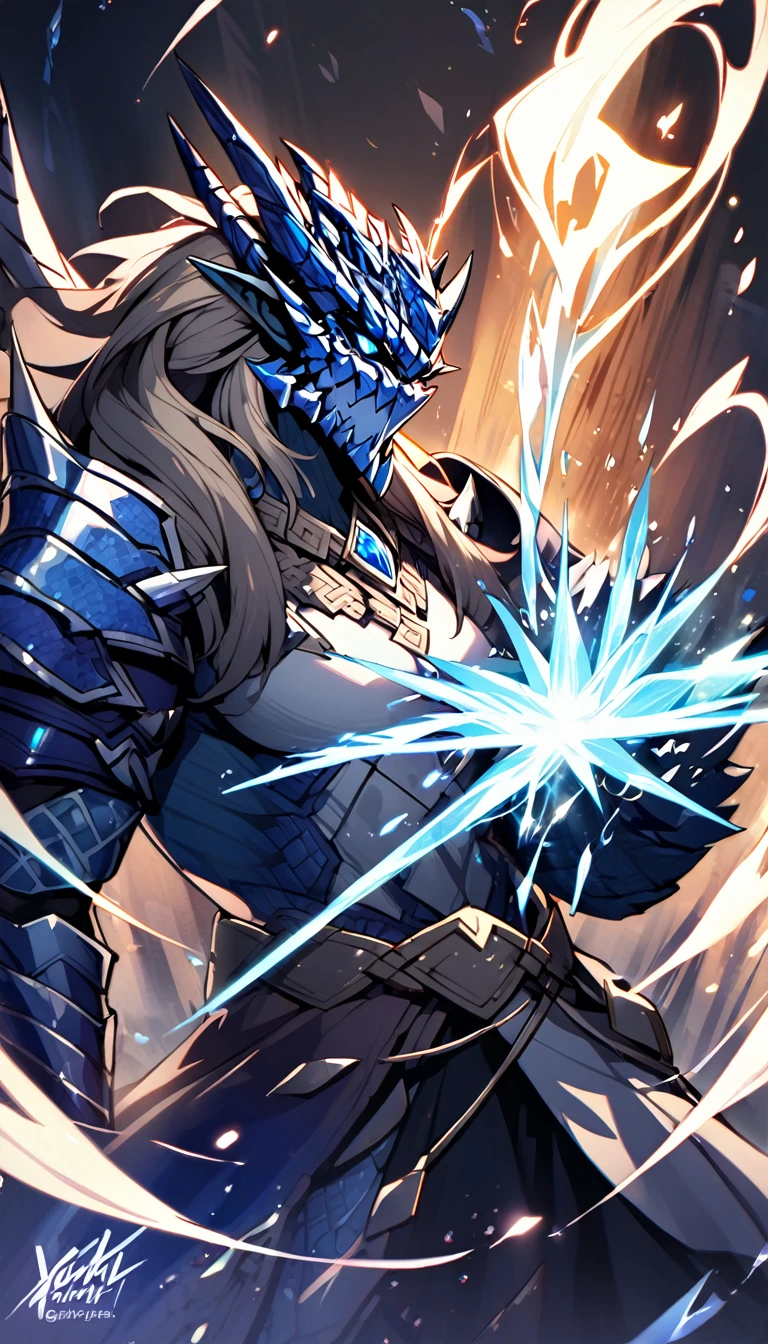 A diamond dragonborn with powerful magic