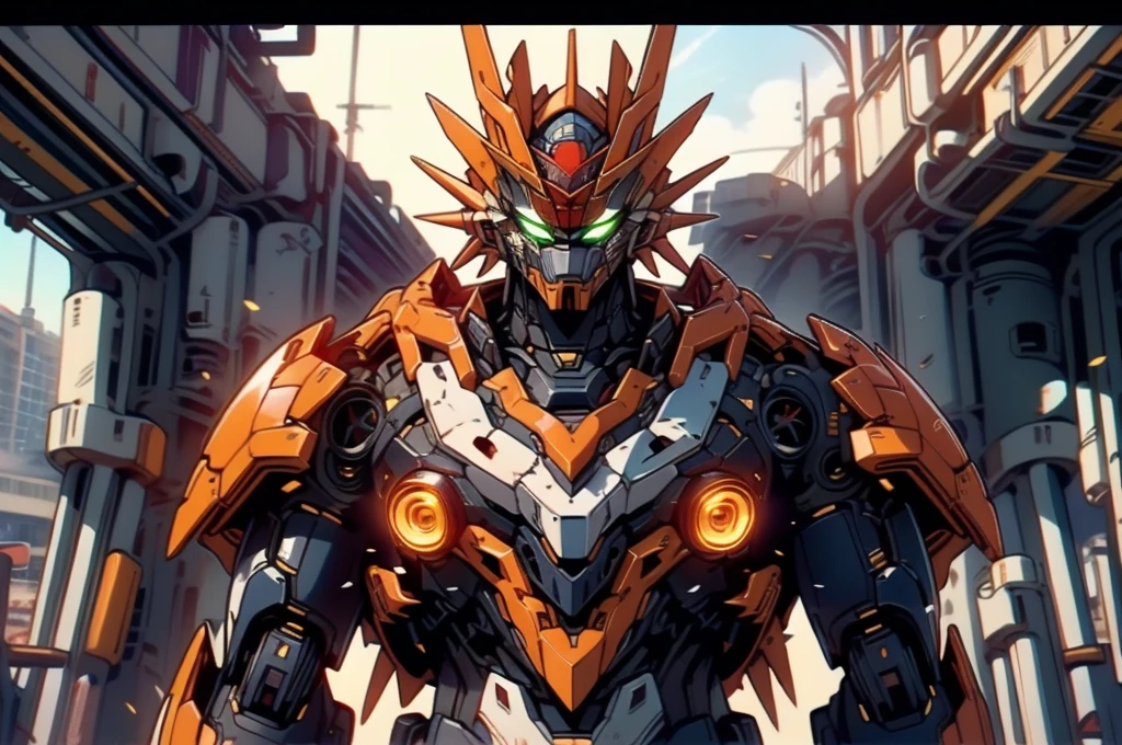 A man wearing a full-face helmet, a fantasy-style biotech armored combat suit, green eyes, (a composite layered chest armor), fully enclosed shoulder guards, matching arm and leg guards, the belt is adorned with Z mark, (the color scheme is primarily white with red and blue accents), the design balances heavy with agility, a high-tech bio-mecha armor, (Armor Concept Inspired by Mazinger Z, stand on the top of a skyscraper in a futuristic sci-fi city), this character embodies a finely crafted fantasy-surreal style armored hero in anime style, exquisite and mature manga art style, (battle damage, element, plasma, energy, the armor glows), ((male:1.5)), metallic, real texture material, dramatic, high definition, best quality, highres, ultra-detailed, ultra-fine painting, extremely delicate, professional, perfect body proportions, golden ratio, anatomically correct, symmetrical face, extremely detailed eyes and face, high quality eyes, creativity, RAW photo, UHD, 32k, Natural light, cinematic lighting, masterpiece-anatomy-perfect, masterpiece:1.5