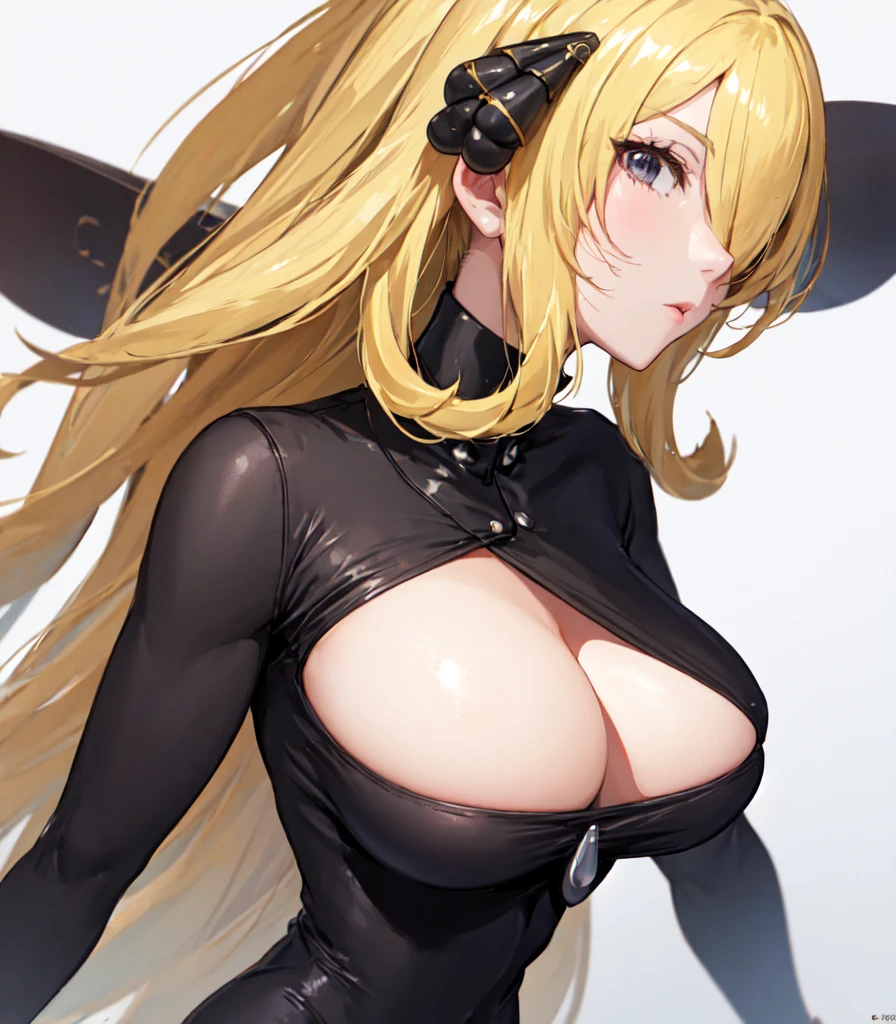 alone、Hair on one eye、Big Breasts,Cynthia,Blonde,No text,White background