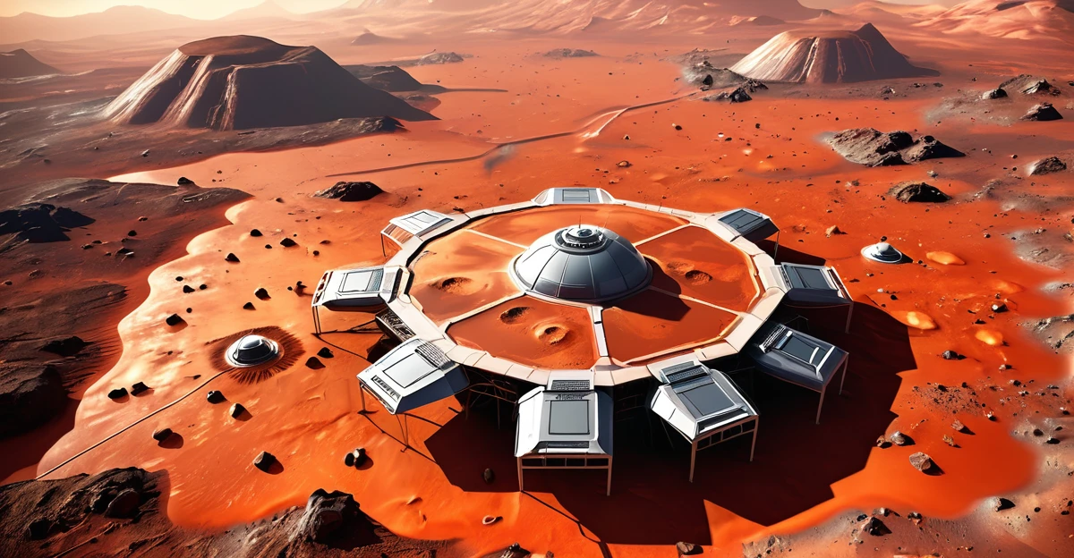 Mars surface top view Mars base technology surface clean game background 3D game poster